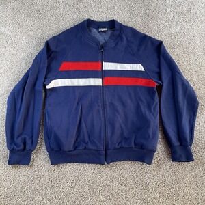Vintage Triples Track Jacket Mens Large Blue Full Zip Striped Knit Taiwan ROC
